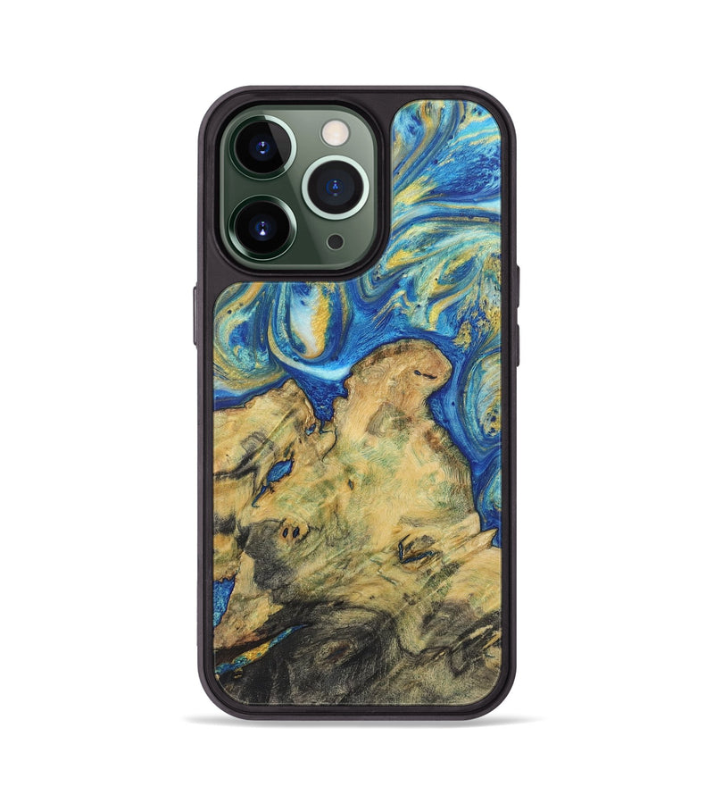 iPhone 13 Pro Wood Phone Case - Kameron (Teal & Gold, 724805)