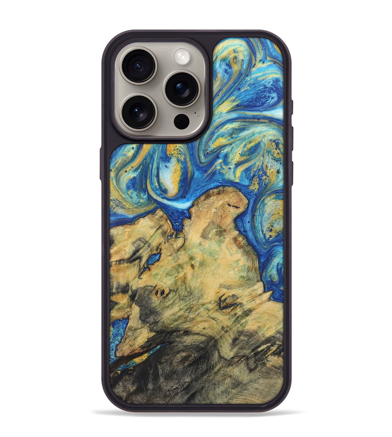 iPhone 15 Pro Max Wood Phone Case - Kameron (Teal & Gold, 724805)