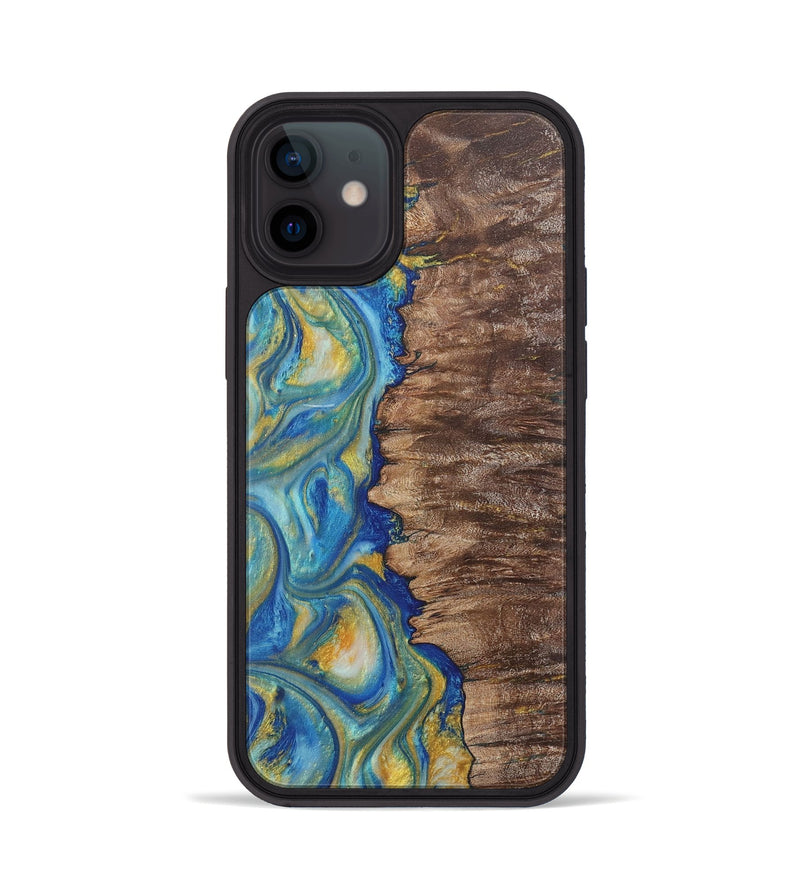 iPhone 12 Wood Phone Case - Nico (Teal & Gold, 724806)