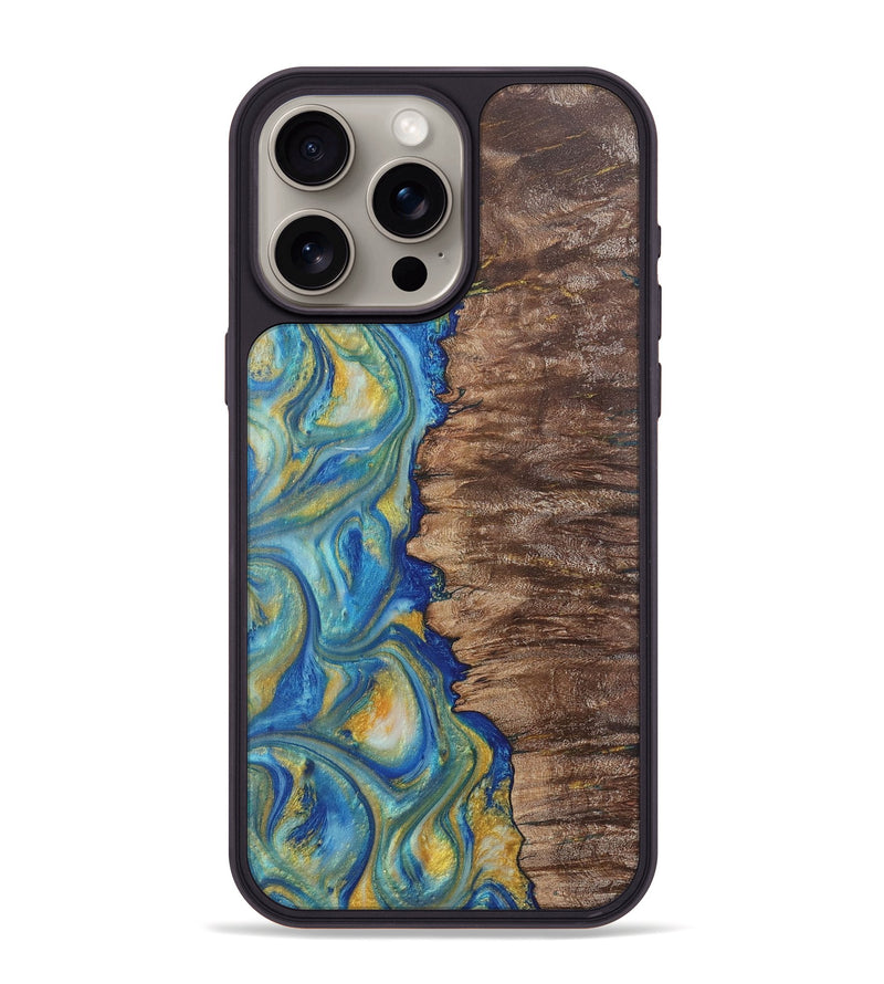 iPhone 15 Pro Max Wood Phone Case - Nico (Teal & Gold, 724806)