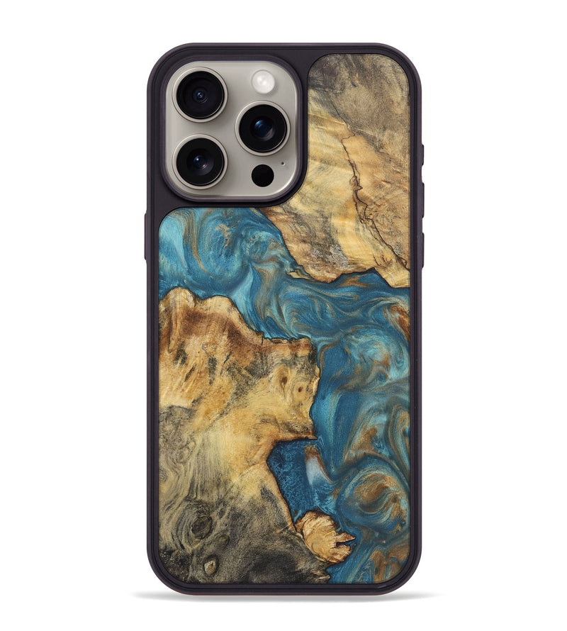 iPhone 15 Pro Max Wood Phone Case - Crew (Teal & Gold, 724807)