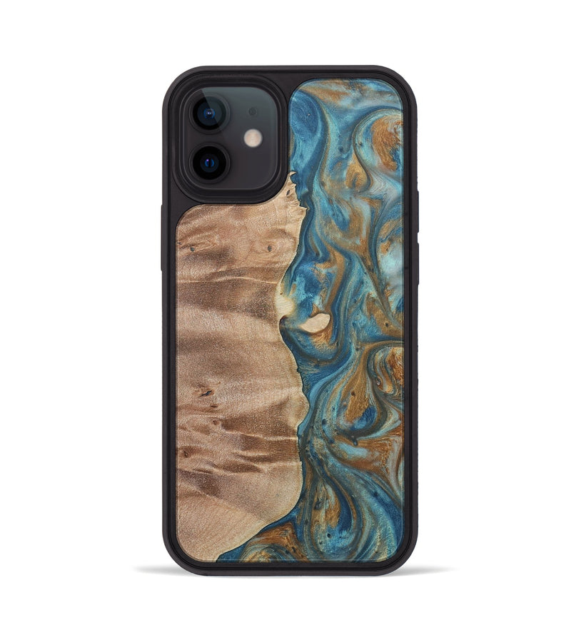 iPhone 12 Wood Phone Case - Eddie (Teal & Gold, 724808)