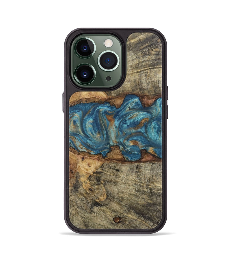 iPhone 13 Pro Wood Phone Case - Isabel (Teal & Gold, 724809)