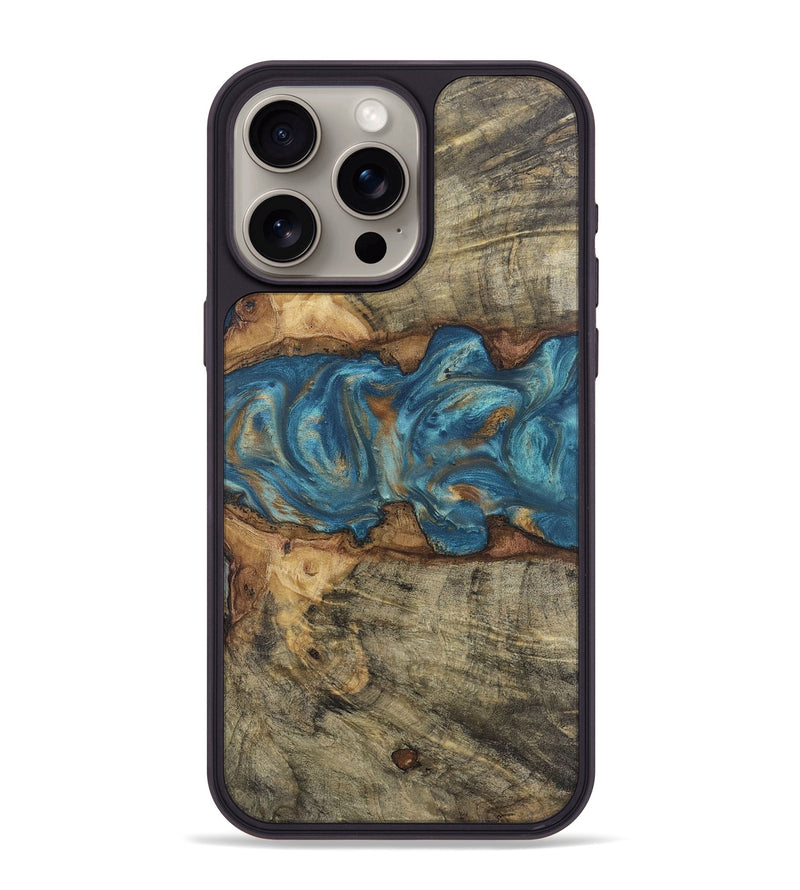 iPhone 15 Pro Max Wood Phone Case - Isabel (Teal & Gold, 724809)