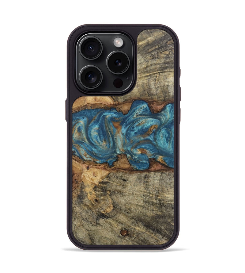 iPhone 15 Pro Wood Phone Case - Isabel (Teal & Gold, 724809)