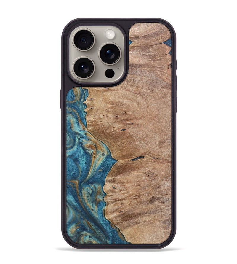 iPhone 15 Pro Max Wood Phone Case - Lane (Teal & Gold, 724810)