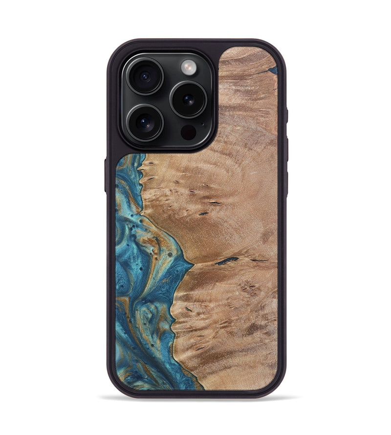 iPhone 15 Pro Wood Phone Case - Lane (Teal & Gold, 724810)