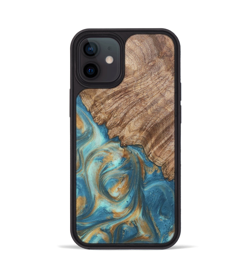 iPhone 12 Wood Phone Case - Stacy (Teal & Gold, 724811)