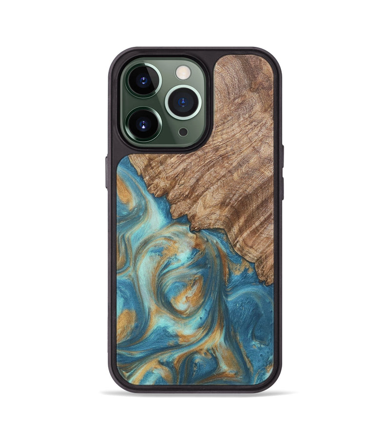 iPhone 13 Pro Wood Phone Case - Stacy (Teal & Gold, 724811)