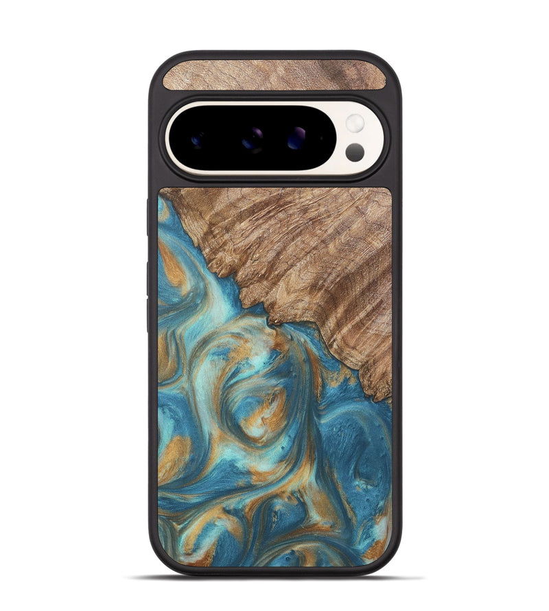 Pixel 9 Wood Phone Case - Stacy (Teal & Gold, 724811)