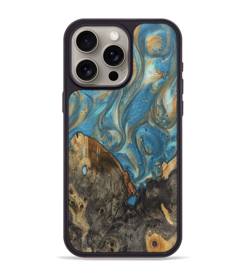 iPhone 15 Pro Max Wood Phone Case - Pedro (Teal & Gold, 724812)