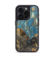 iPhone 15 Pro Wood Phone Case - Pedro (Teal & Gold, 724812)