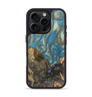 iPhone 16 Pro Wood Phone Case - Pedro (Teal & Gold, 724812)