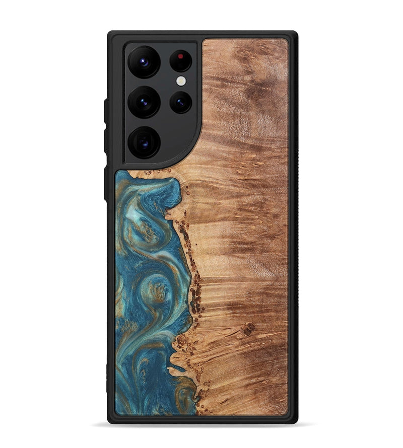 Galaxy S22 Ultra Wood Phone Case - Ann (Teal & Gold, 724813)