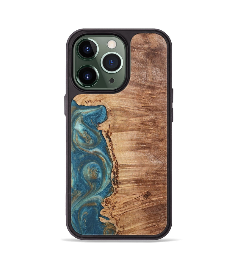 iPhone 13 Pro Wood Phone Case - Ann (Teal & Gold, 724813)