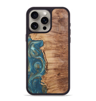 iPhone 15 Pro Max Wood Phone Case - Ann (Teal & Gold, 724813)