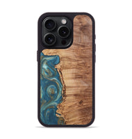 iPhone 15 Pro Wood Phone Case - Ann (Teal & Gold, 724813)