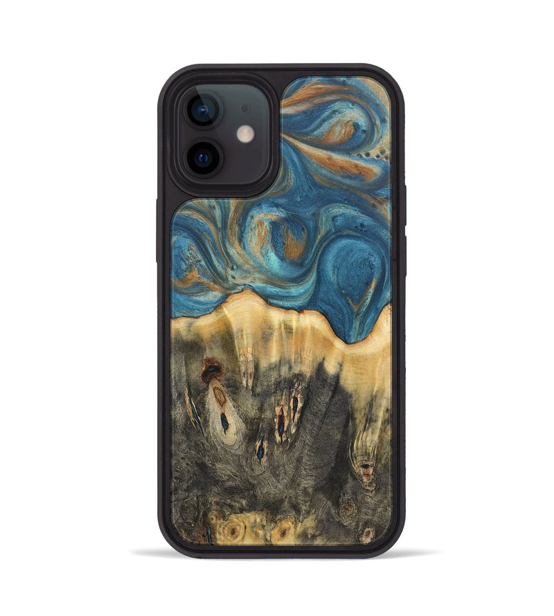 iPhone 12 Wood Phone Case - Melinda (Teal & Gold, 724814)