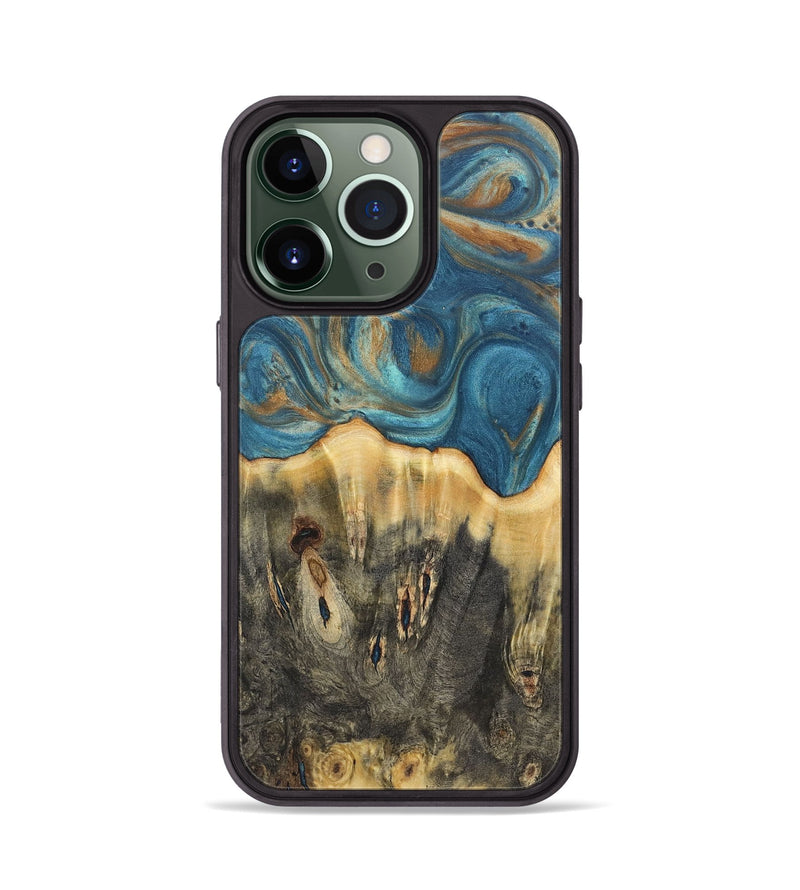 iPhone 13 Pro Wood Phone Case - Melinda (Teal & Gold, 724814)