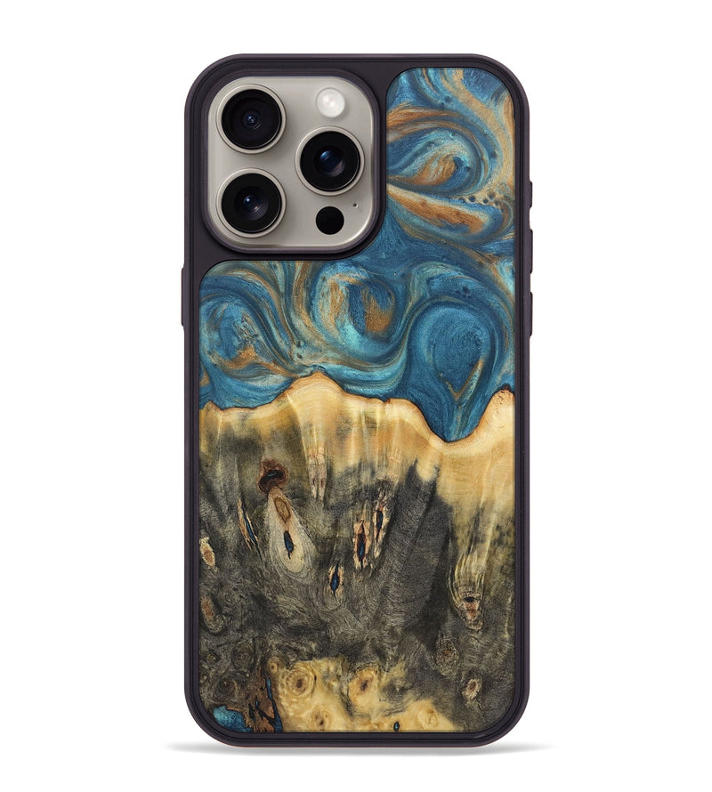 iPhone 15 Pro Max Wood Phone Case - Melinda (Teal & Gold, 724814)