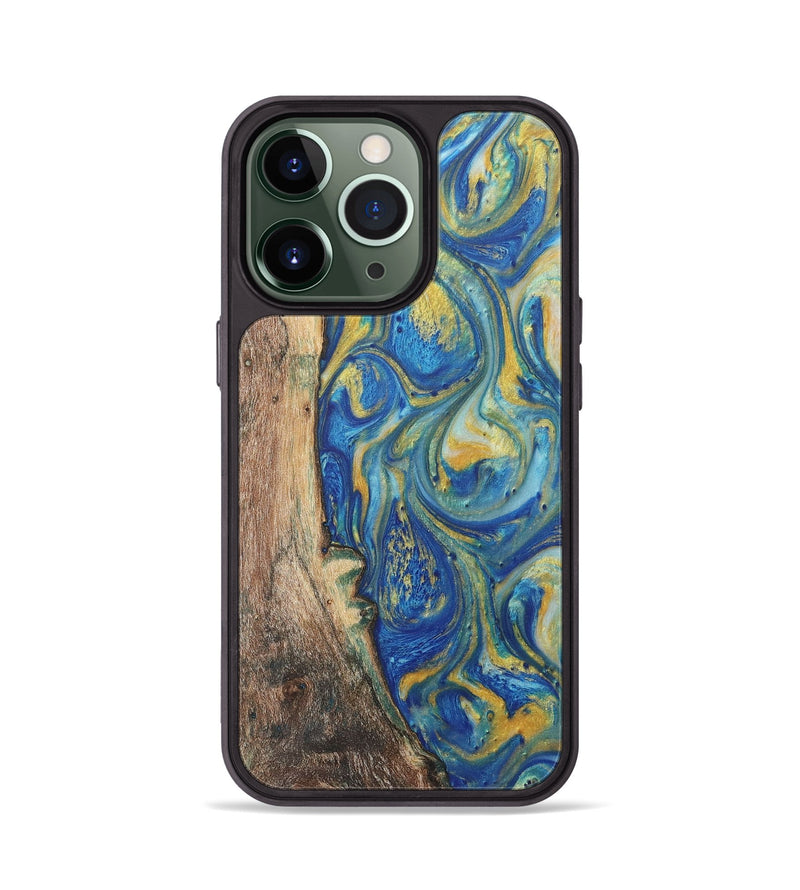 iPhone 13 Pro Wood Phone Case - Mindy (Teal & Gold, 724815)