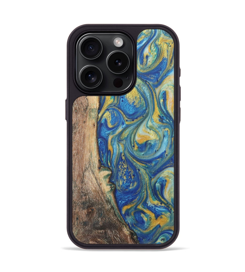 iPhone 15 Pro Wood Phone Case - Mindy (Teal & Gold, 724815)