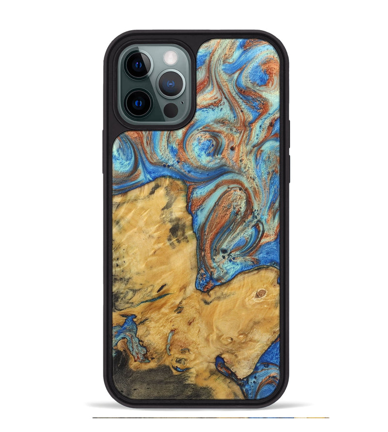 iPhone 12 Pro Max Wood Phone Case - Jazmin (Teal & Gold, 724956)