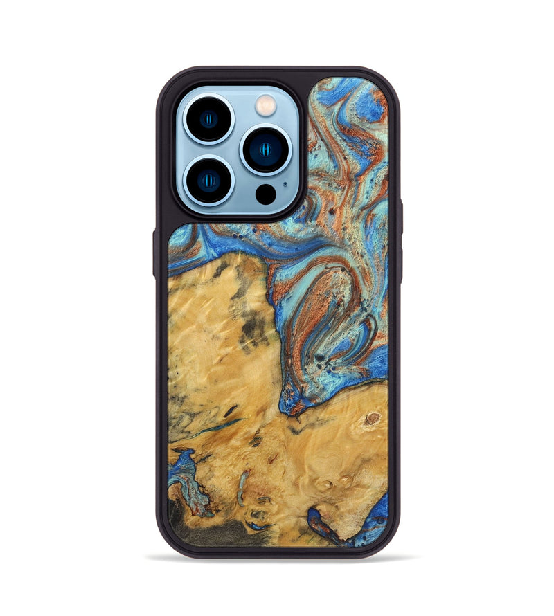 iPhone 14 Pro Wood Phone Case - Jazmin (Teal & Gold, 724956)