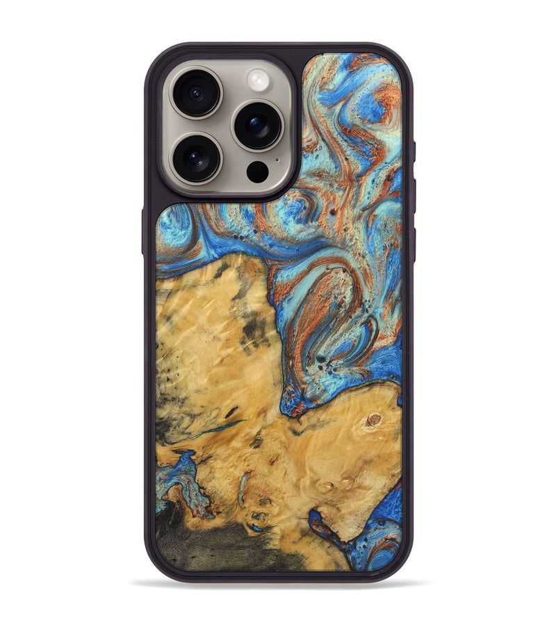 iPhone 15 Pro Max Wood Phone Case - Jazmin (Teal & Gold, 724956)