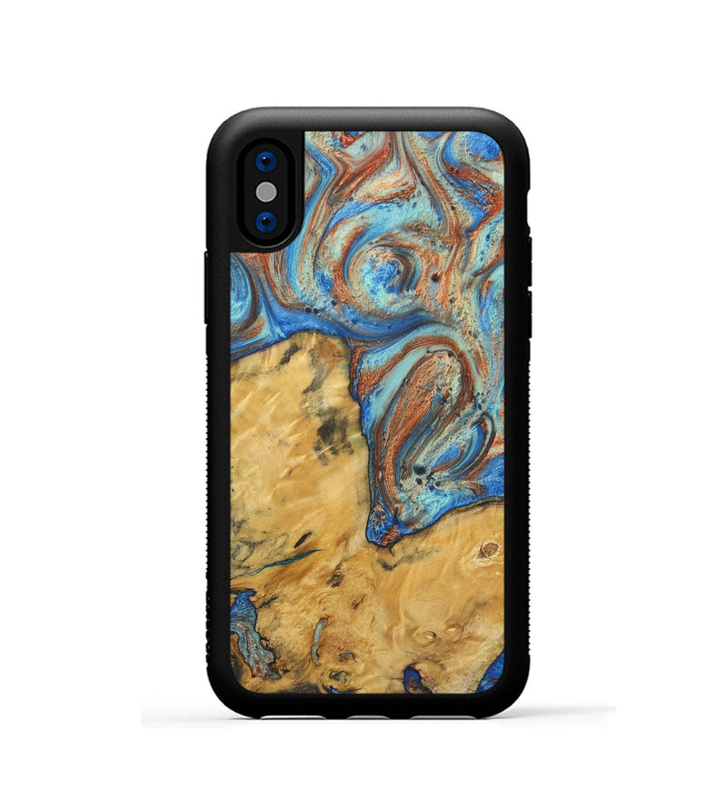 iPhone Xs Wood Phone Case - Jazmin (Teal & Gold, 724956)