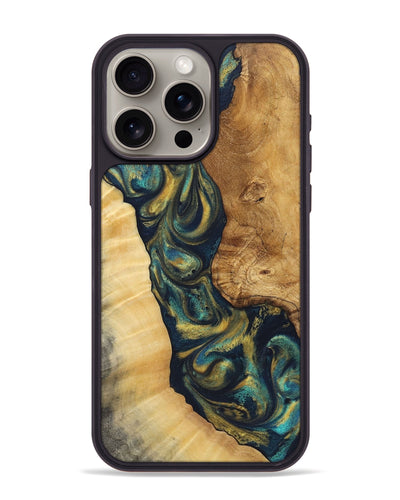 iPhone 15 Pro Max Wood Phone Case - Luis (Teal & Gold, 724957)