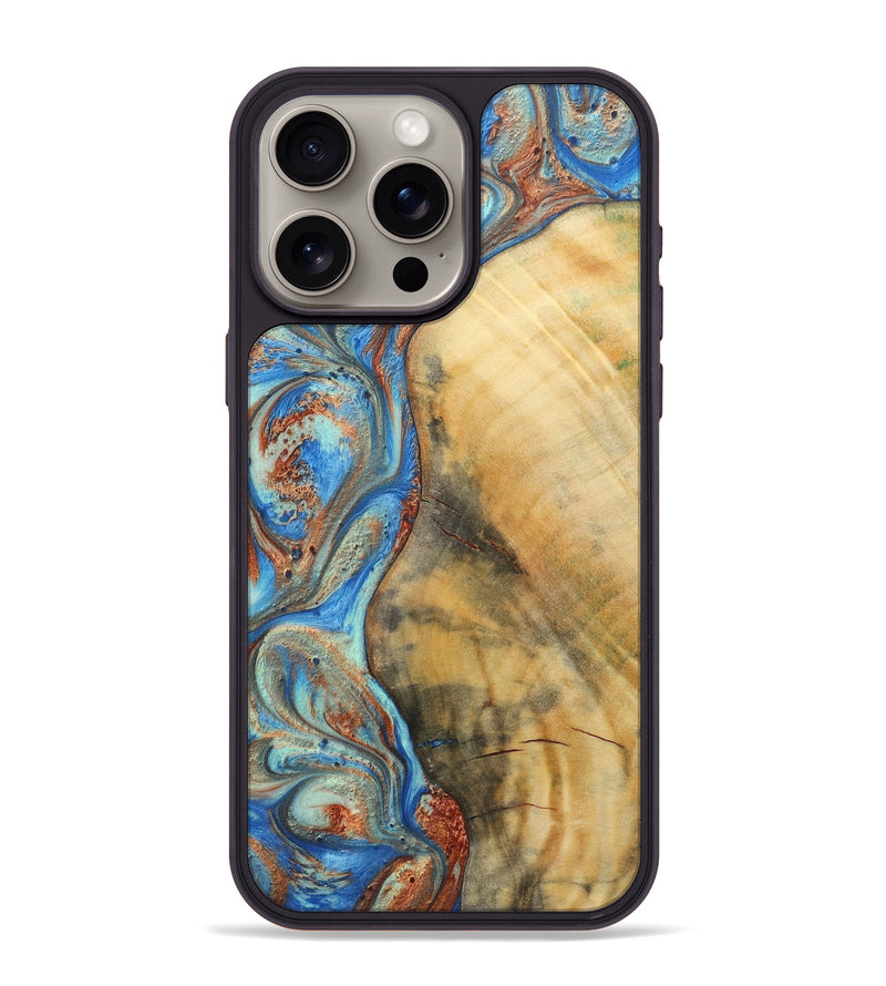 iPhone 15 Pro Max Wood Phone Case - Brandon (Teal & Gold, 724960)