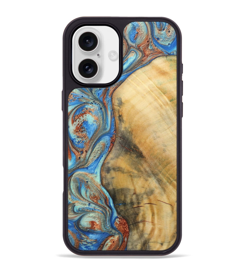 iPhone 16 Plus Wood Phone Case - Brandon (Teal & Gold, 724960)