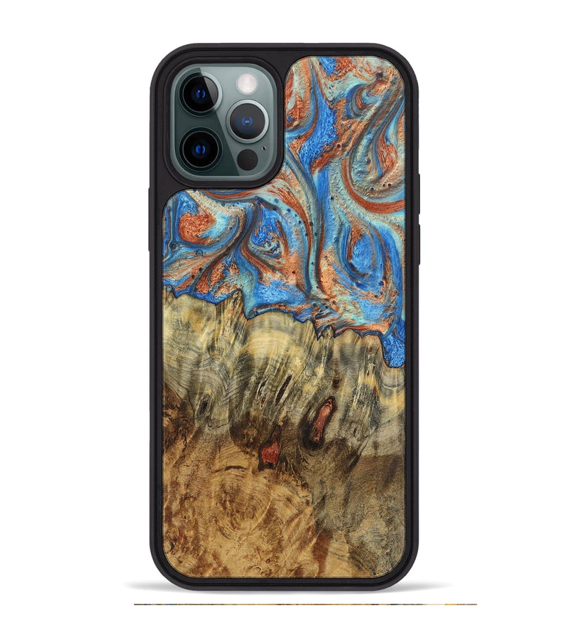 iPhone 12 Pro Max Wood Phone Case - Melissa (Teal & Gold, 724966)