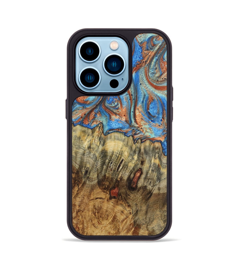 iPhone 14 Pro Wood Phone Case - Melissa (Teal & Gold, 724966)