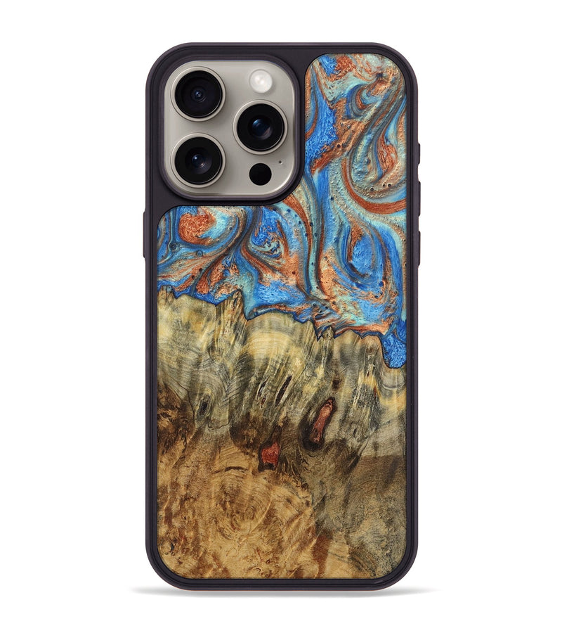 iPhone 15 Pro Max Wood Phone Case - Melissa (Teal & Gold, 724966)