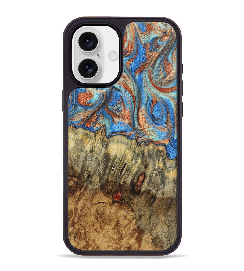 iPhone 16 Plus Wood Phone Case - Melissa (Teal & Gold, 724966)