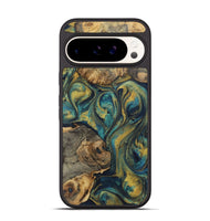 Pixel 9 Pro Wood Phone Case - Amber (Teal & Gold, 724982)