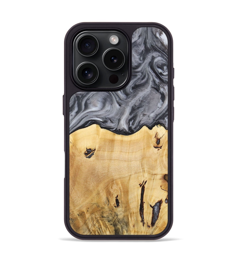 iPhone 16 Pro Wood Phone Case - Tameka (Black & White, 725026)