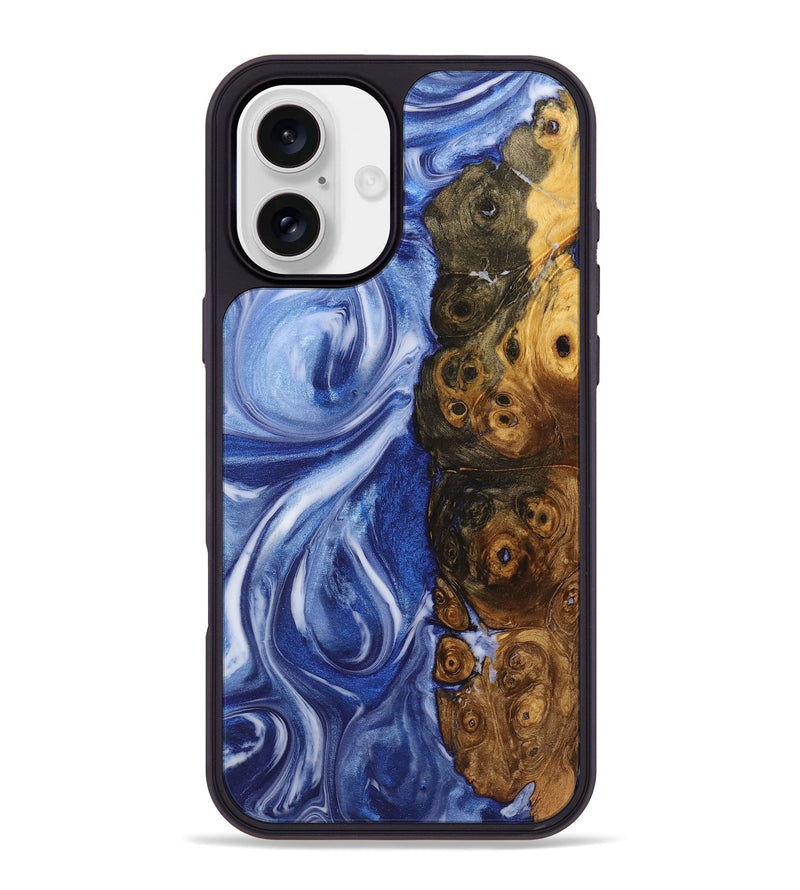 iPhone 16 Plus Wood Phone Case - Malachi (Blue, 725031)