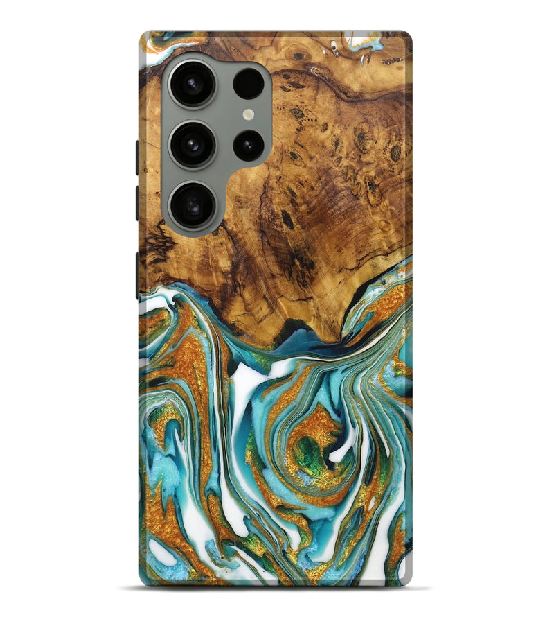 Galaxy S24 Ultra Wood Live Edge Phone Case - Cheyenne (Teal & Gold, 725093)