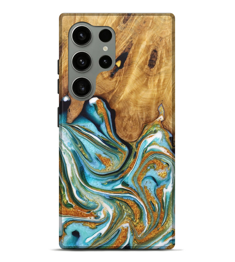 Galaxy S24 Ultra Wood Live Edge Phone Case - Santiago (Teal & Gold, 725094)