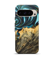 Pixel 9 Pro Wood Live Edge Phone Case - Jeanne (Teal & Gold, 725095)