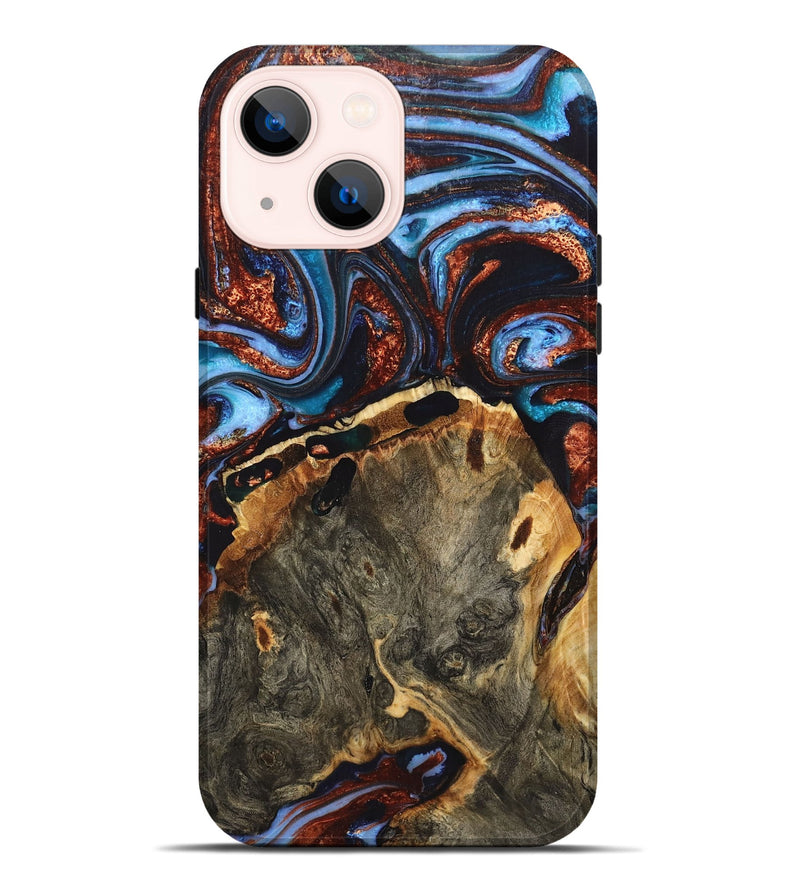 iPhone 14 Plus Wood Live Edge Phone Case - Wade (Teal & Gold, 725254)