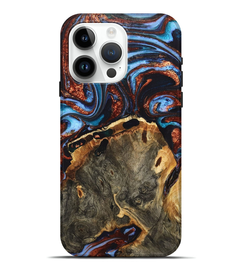 iPhone 15 Pro Max Wood Live Edge Phone Case - Wade (Teal & Gold, 725254)