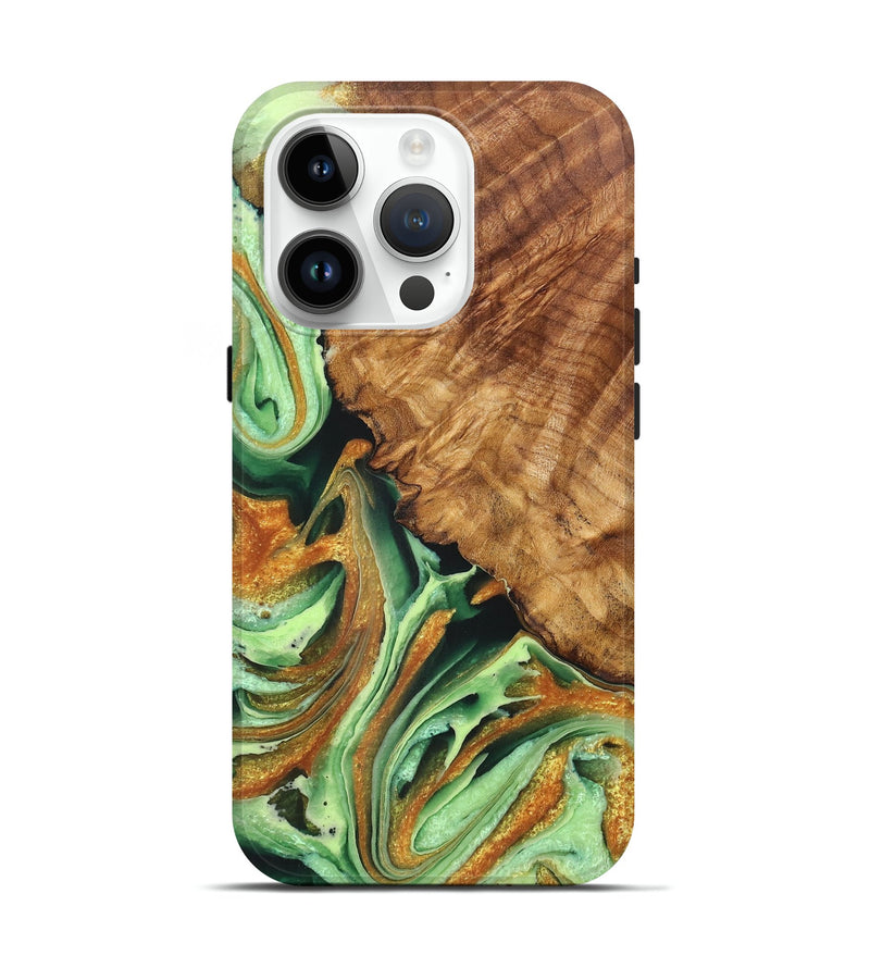 iPhone 15 Pro Wood Live Edge Phone Case - Kaitlyn (Green, 725257)