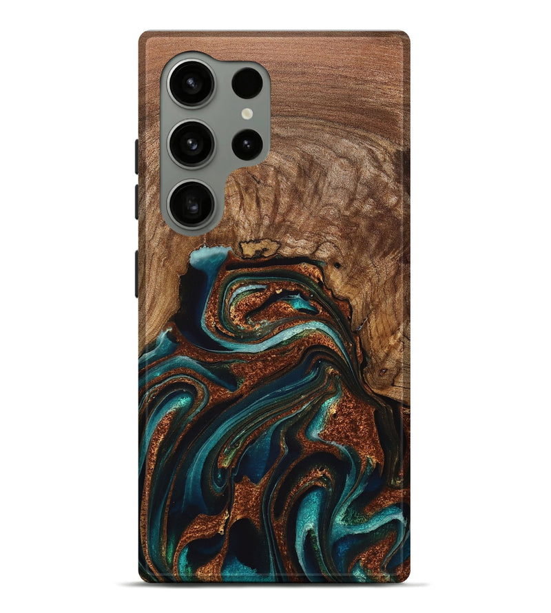 Galaxy S24 Ultra Wood Live Edge Phone Case - Julius (Teal & Gold, 725261)