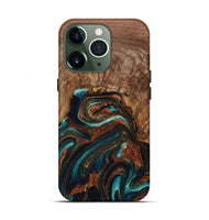 iPhone 13 Pro Wood Live Edge Phone Case - Julius (Teal & Gold, 725261)