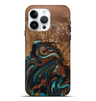 iPhone 15 Pro Max Wood Live Edge Phone Case - Julius (Teal & Gold, 725261)