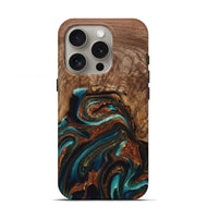 iPhone 16 Pro Wood Live Edge Phone Case - Julius (Teal & Gold, 725261)